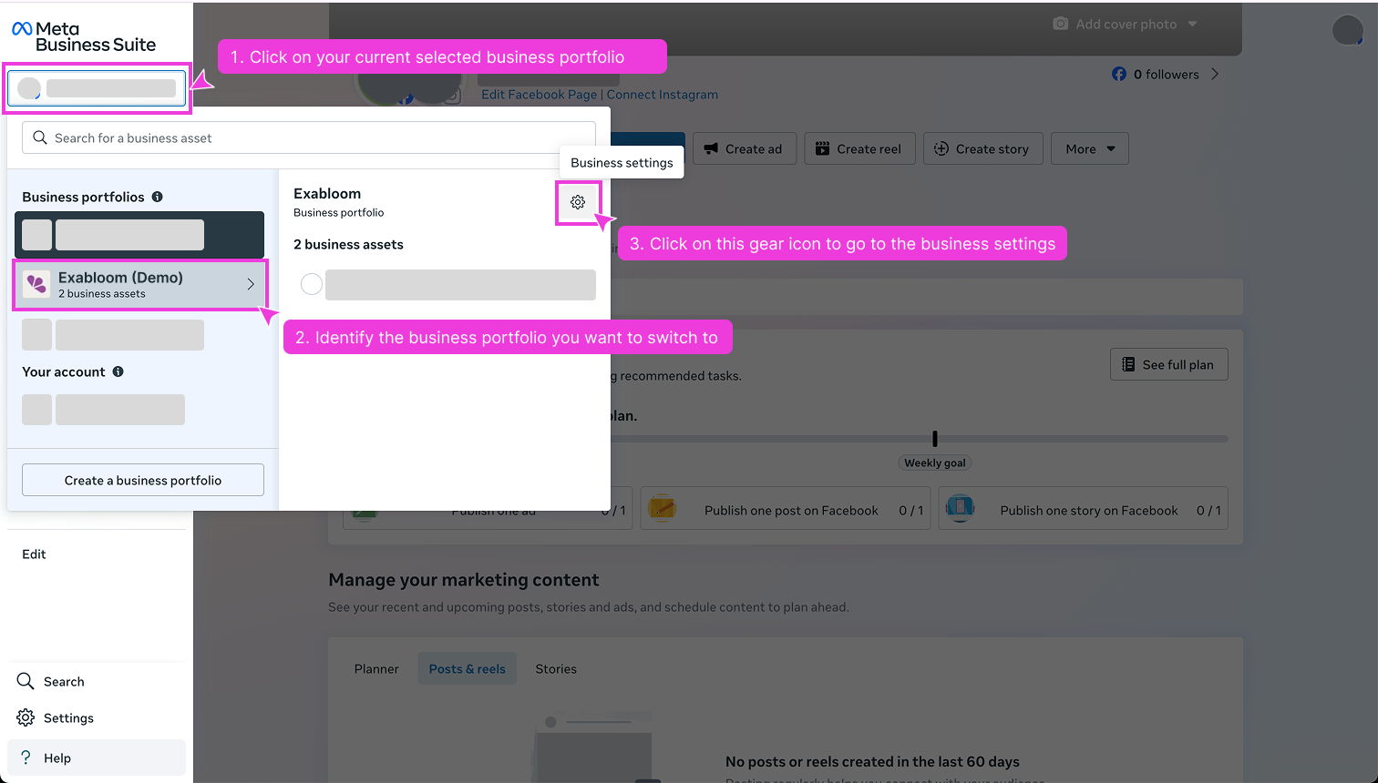 Navigate to Business Portfolio Settings