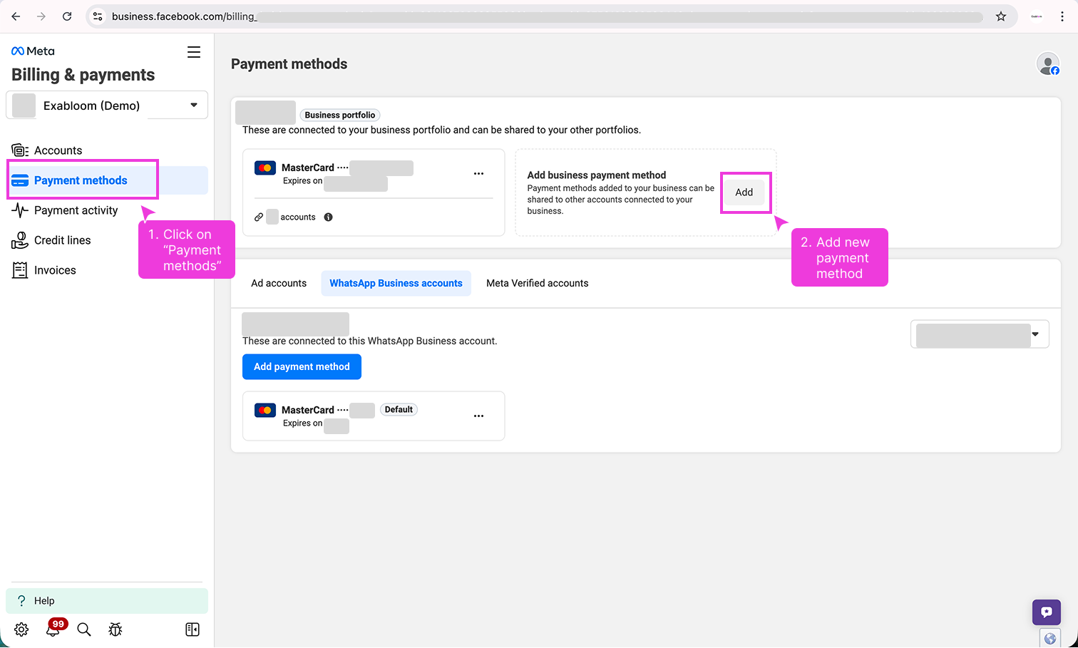 Payment Methods page
