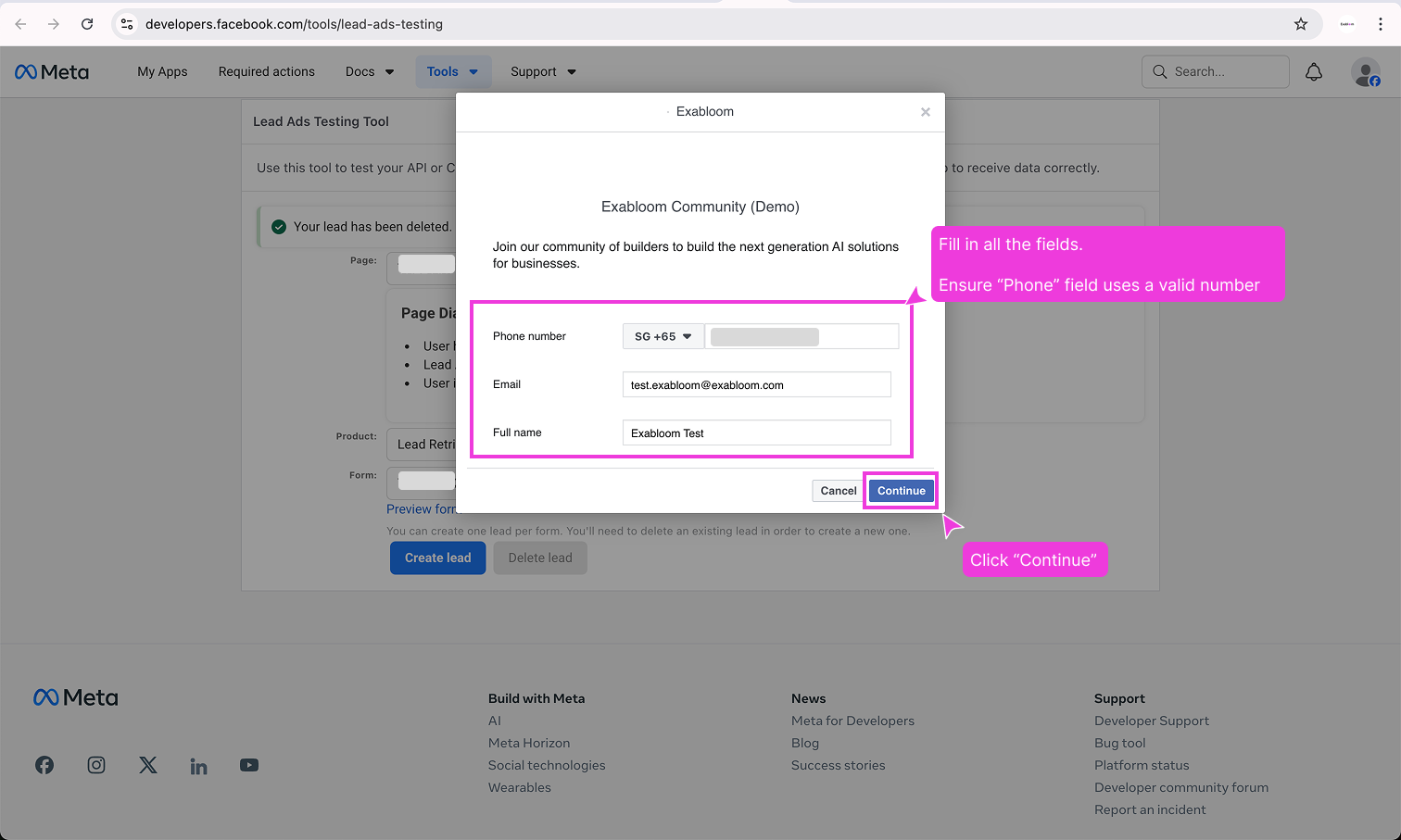 Filling in the test form