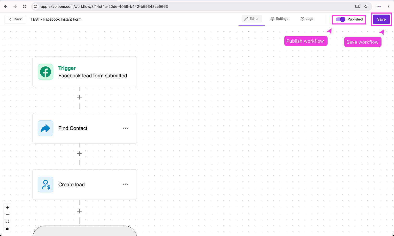 Publish and save buttons