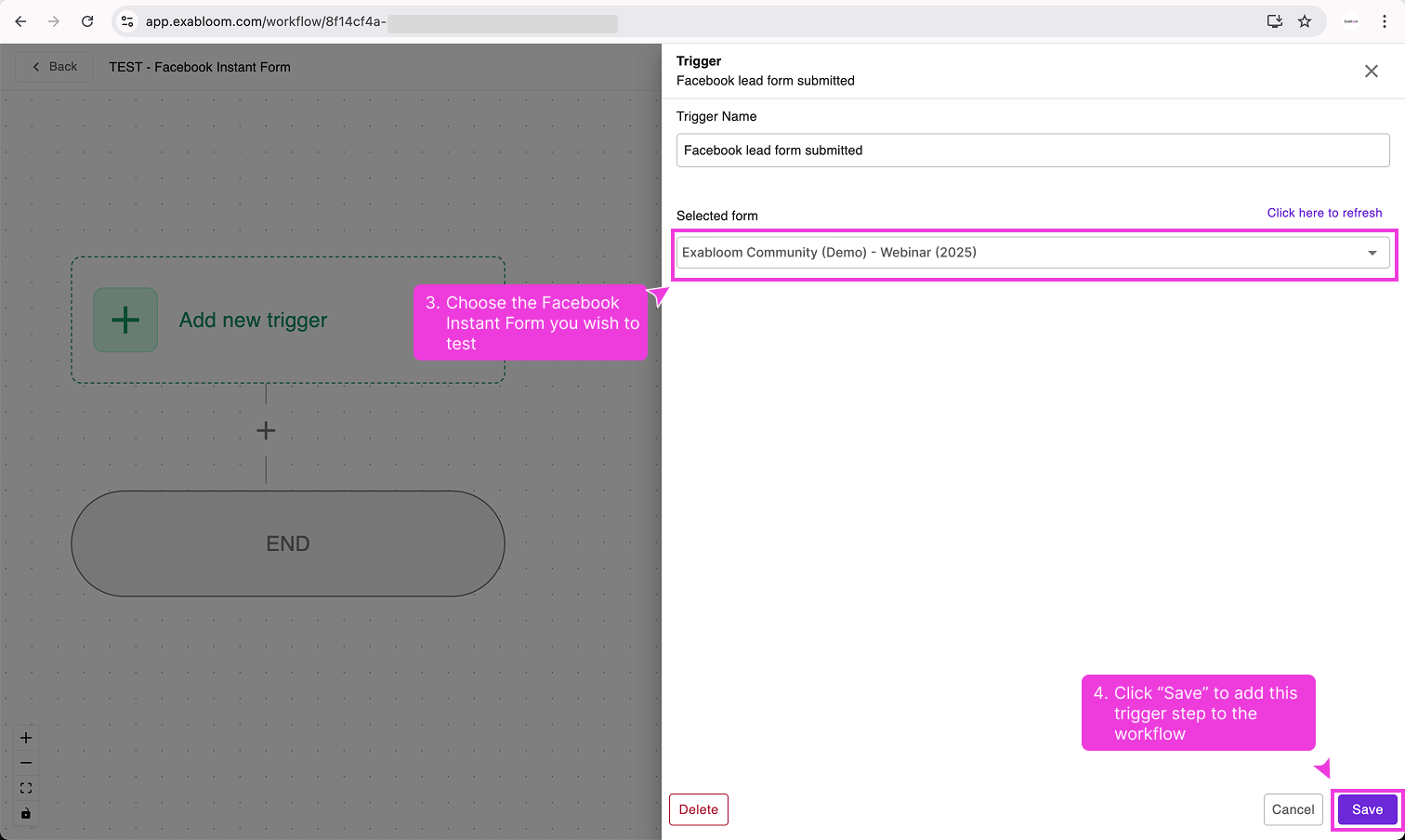 Selecting a specific Facebook form