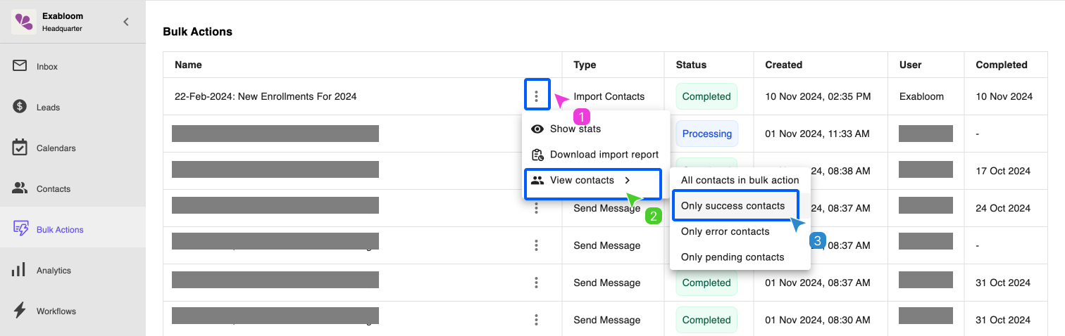 View Successfully Imported Contacts